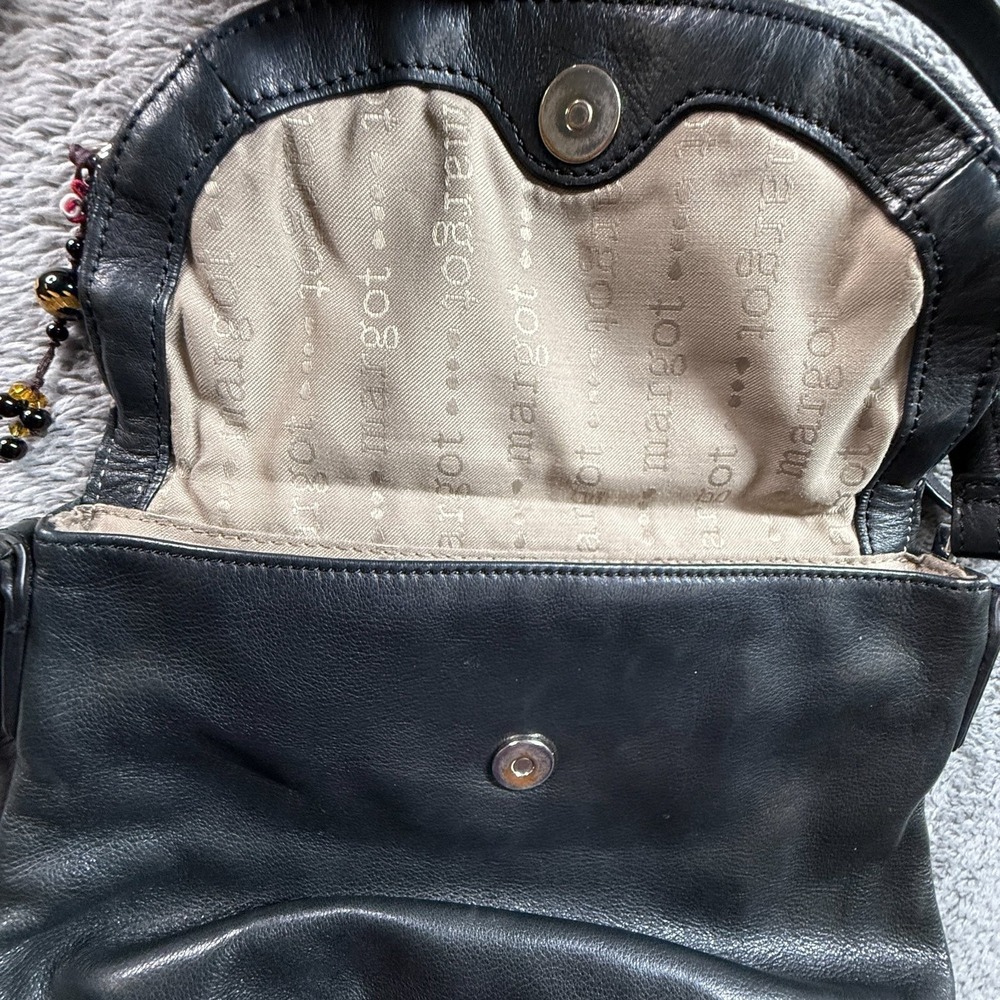 Margot Anthropologie Black Leather Crossbody Foldover Purse Bag Adjustable - Picture 5 of 10